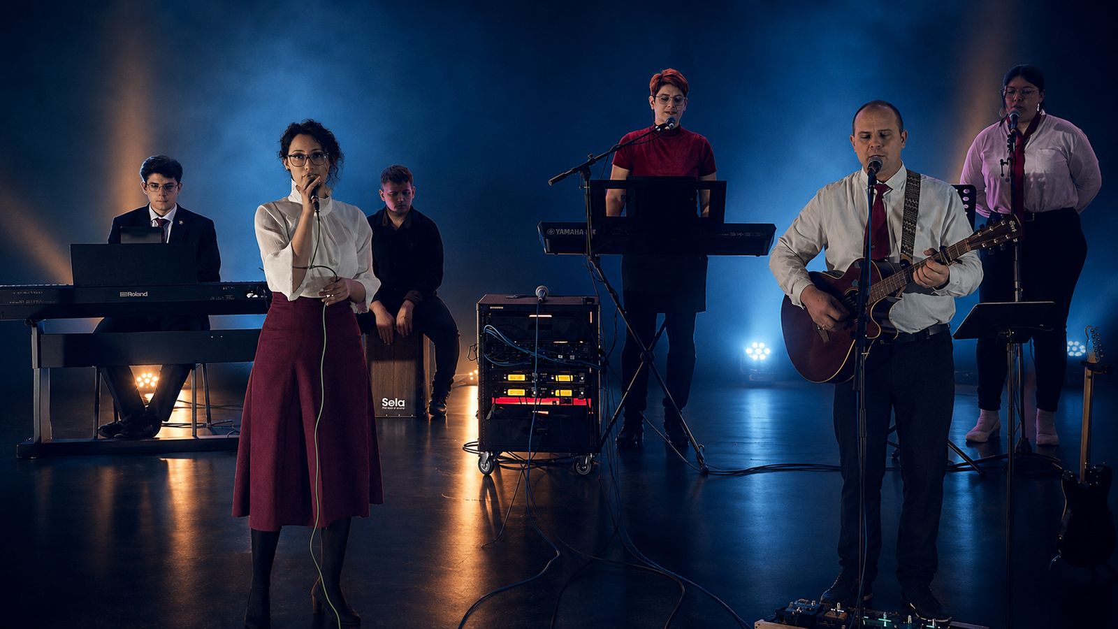 A Ker-Songs együttes szolgálat közben egy gyülekezeti alkalmon